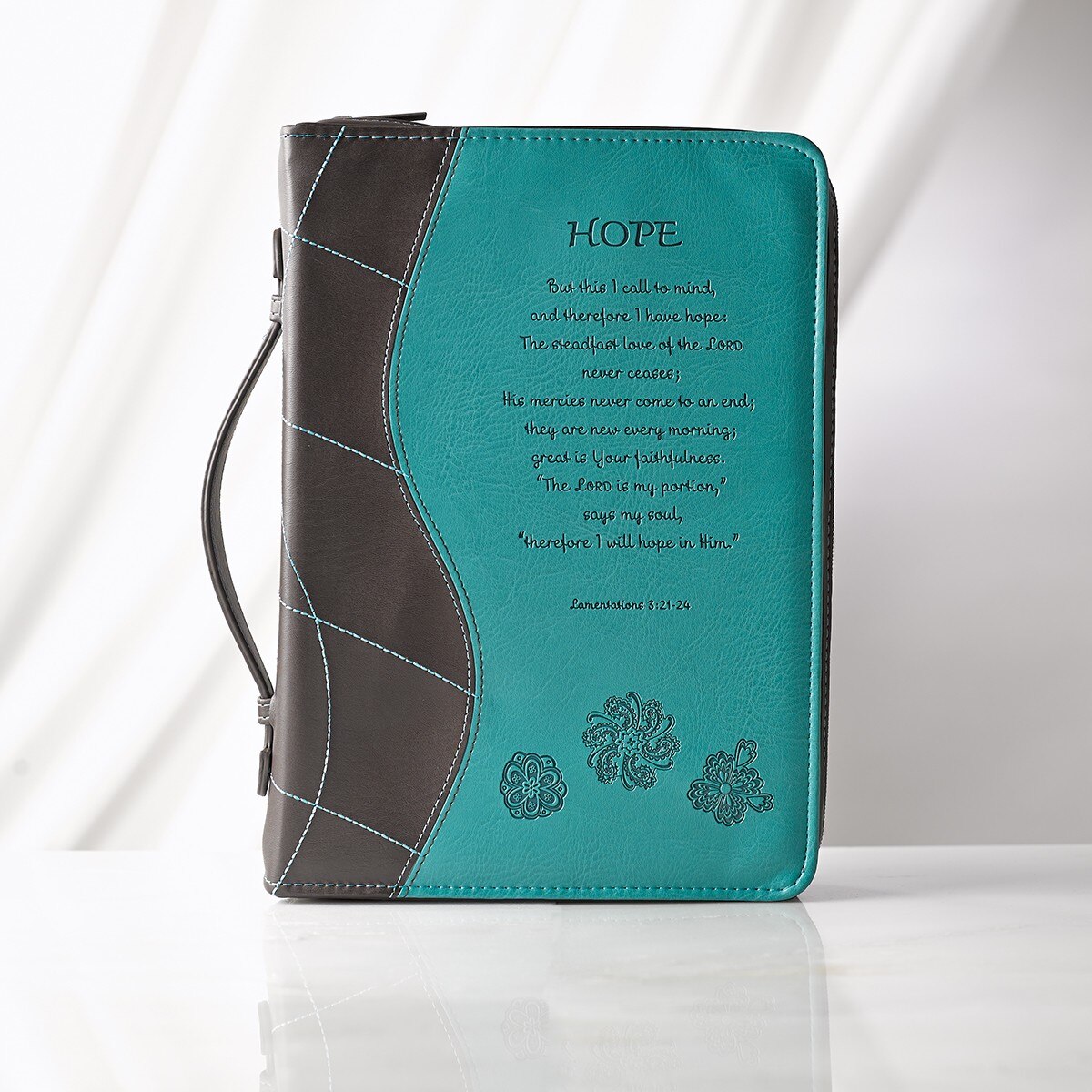 Hope Turquoise Faux Leather Bible Cover - Lamentations 3:21-24