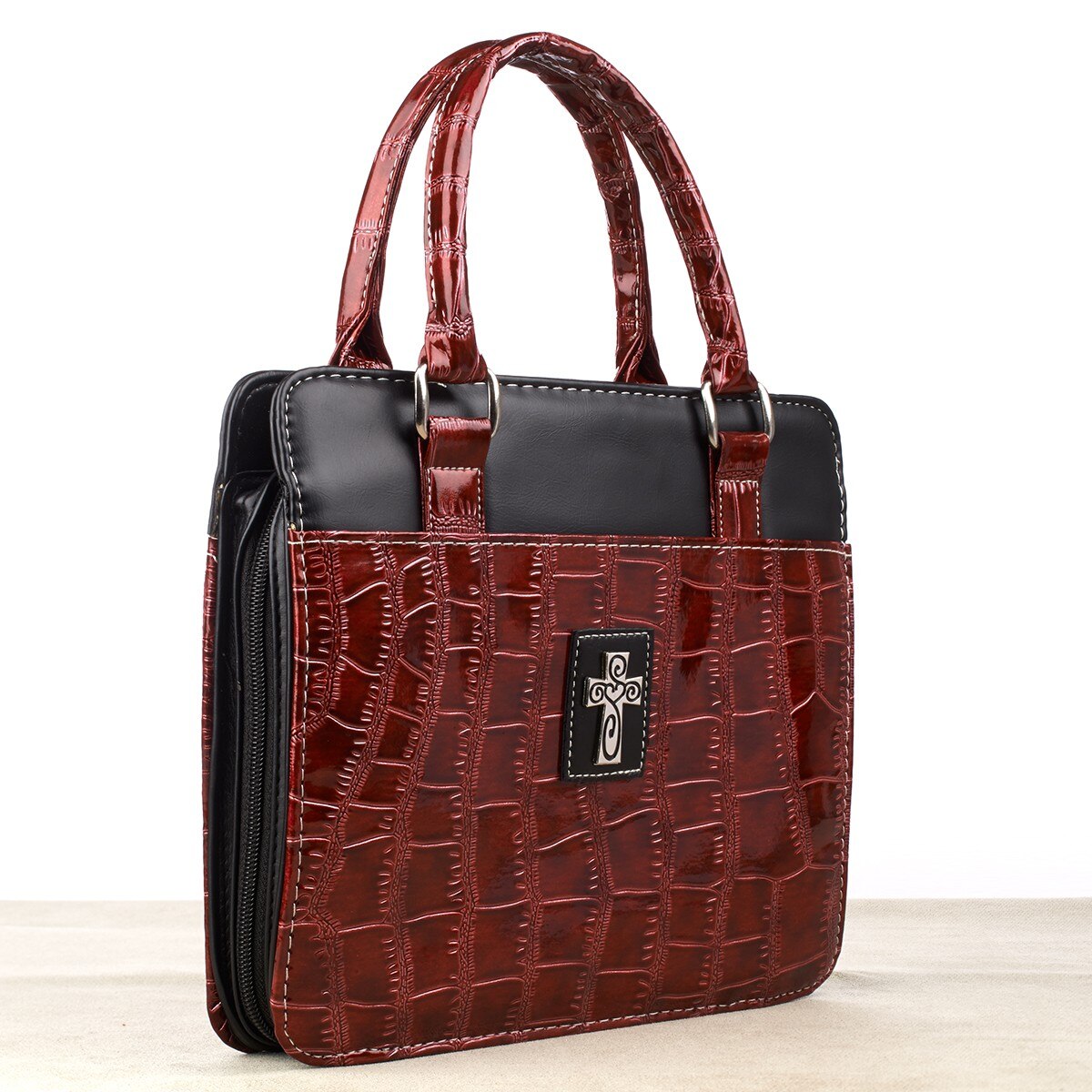 Burgundy Crocodile Embossed Purse-style Fashion Bible Cover