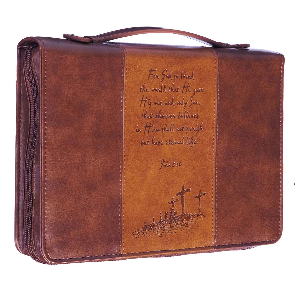 For God So Loved the World Two-tone Tan Faux Leather Classic Bible Cover - John 3:16