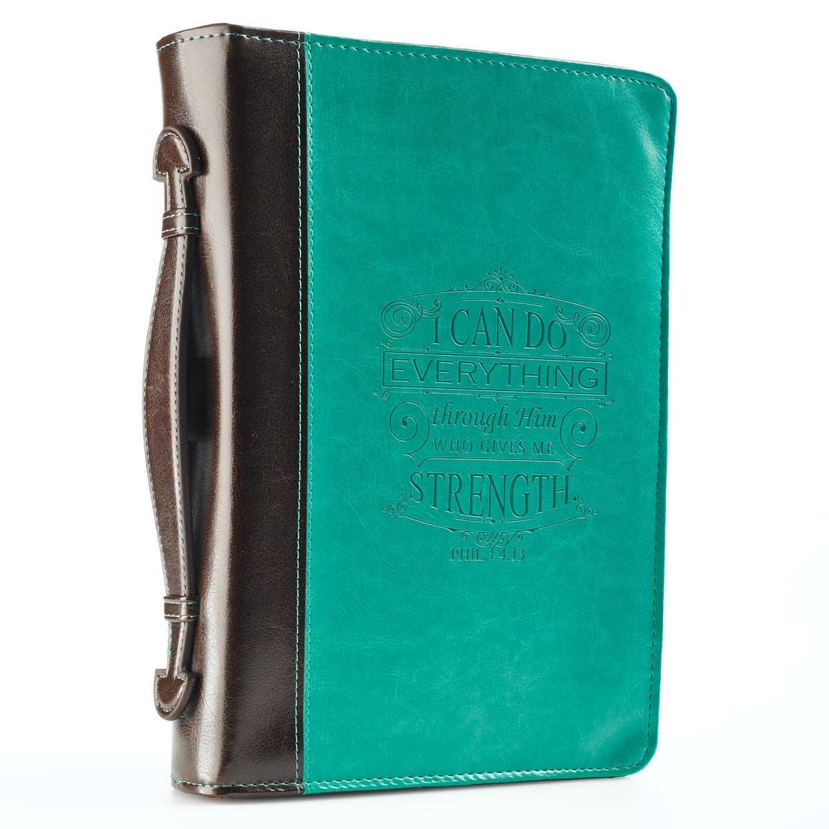 I Can Do Everything Turquoise & Brown Faux Leather Fashion Bible Cover -  Philippians 4:13