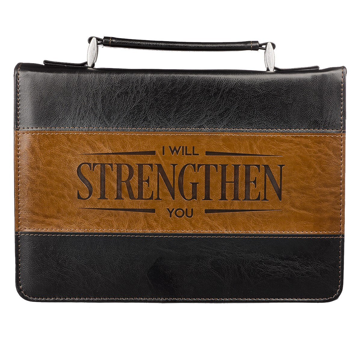 I Will Strengthen You Black and Brown Faux Leather Classic Bible Cover - Isaiah 41:10
