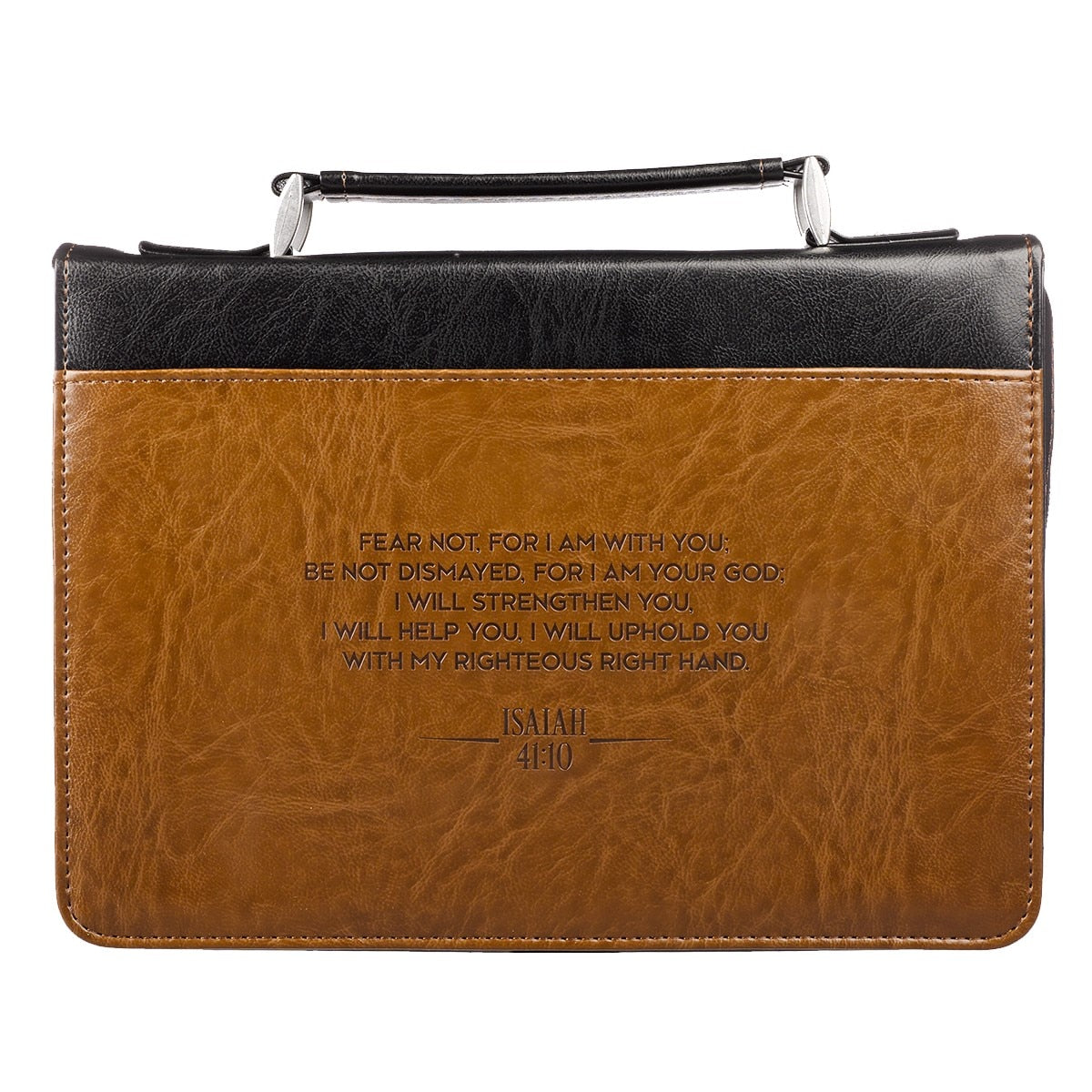 I Will Strengthen You Black and Brown Faux Leather Classic Bible Cover - Isaiah 41:10