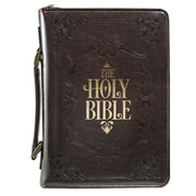 The Holy Bible Dark Brown Faux Leather Classic Bible Cover