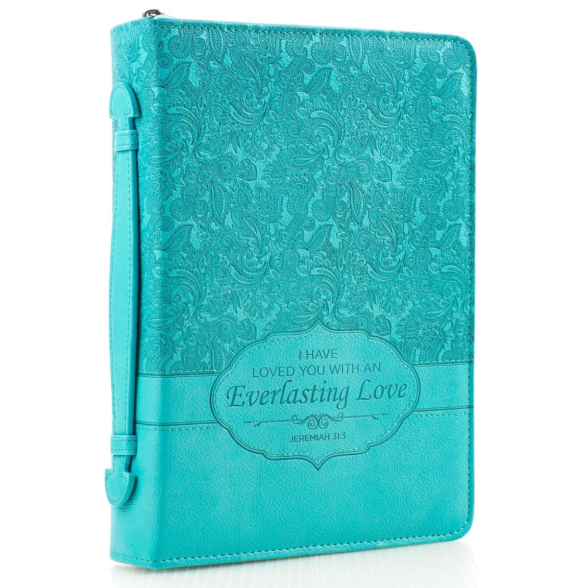 Everlasting Love Turquoise Faux Leather  Fashion Bible Cover - Jeremiah 31:3