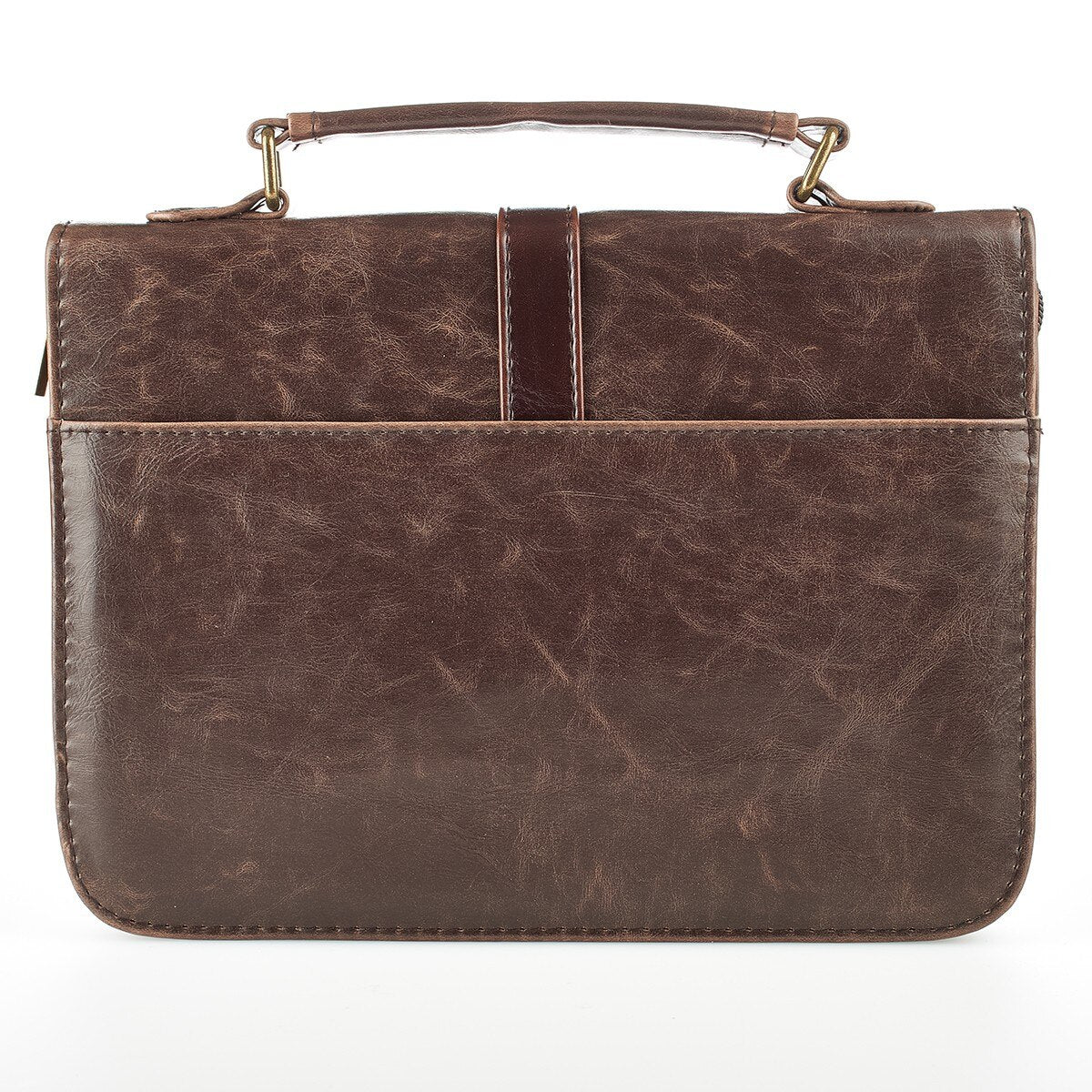 Brown Distressed Faux Leather Classic Bible Cover with Cross Badge