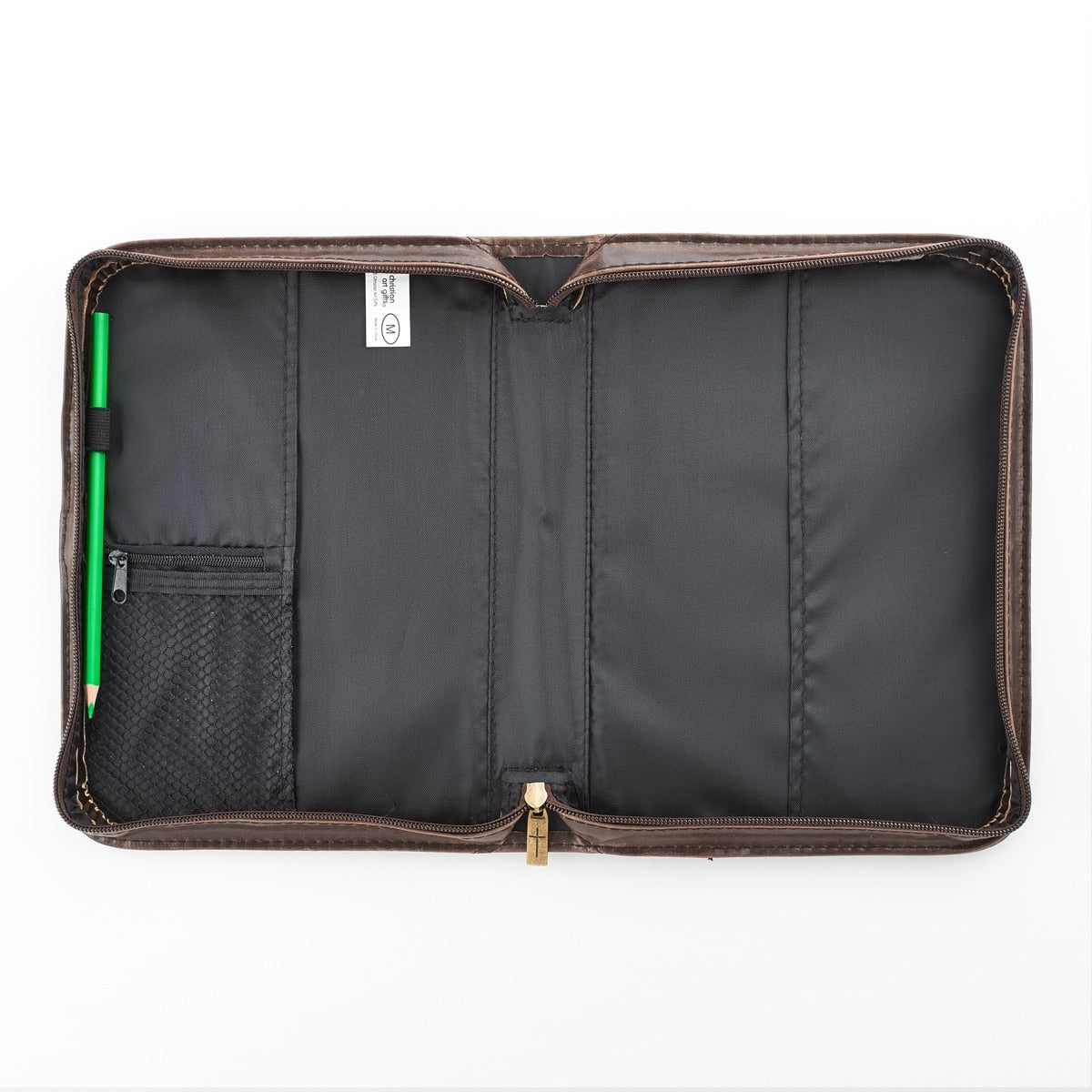 Brown Distressed Faux Leather Classic Bible Cover with Cross Badge