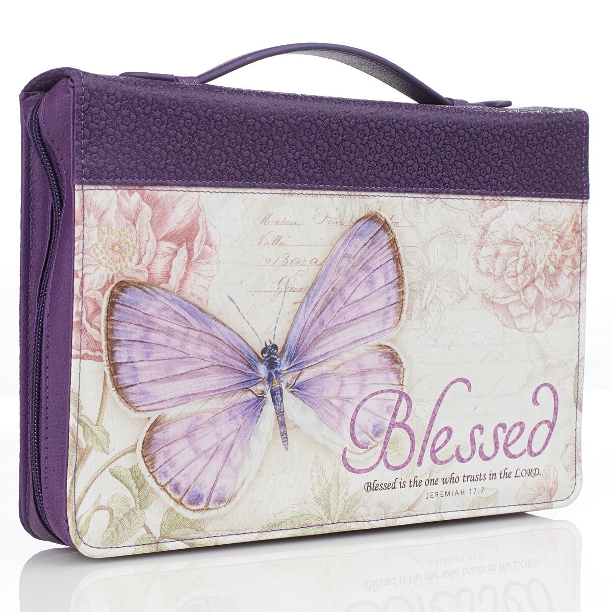 Blessed Purple Butterfly Blessings Faux Leather Fashion Bible Cover - Jeremiah 17:7