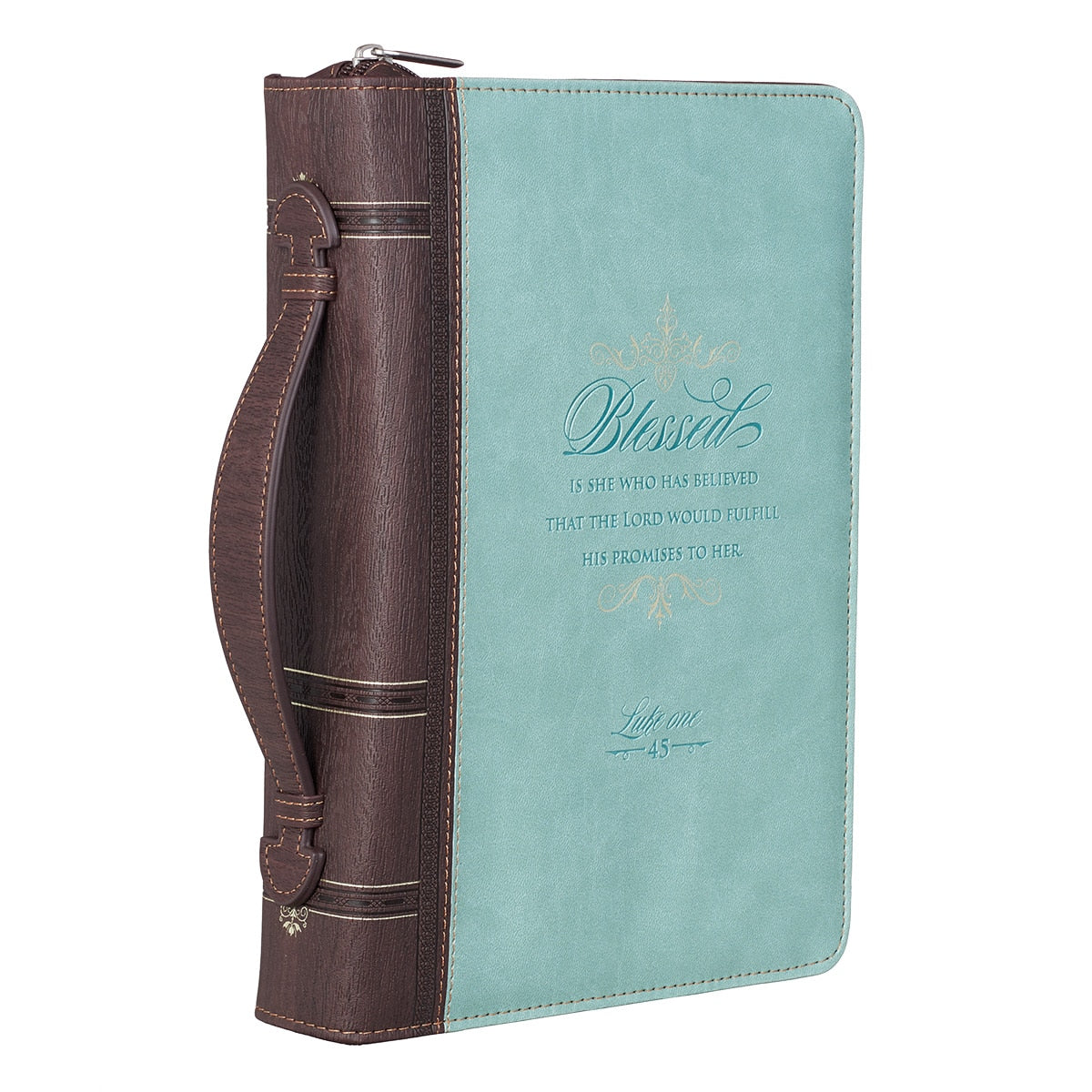 Blessed Light Blue Faux Leather Fashion Bible Cover - Luke 1:45