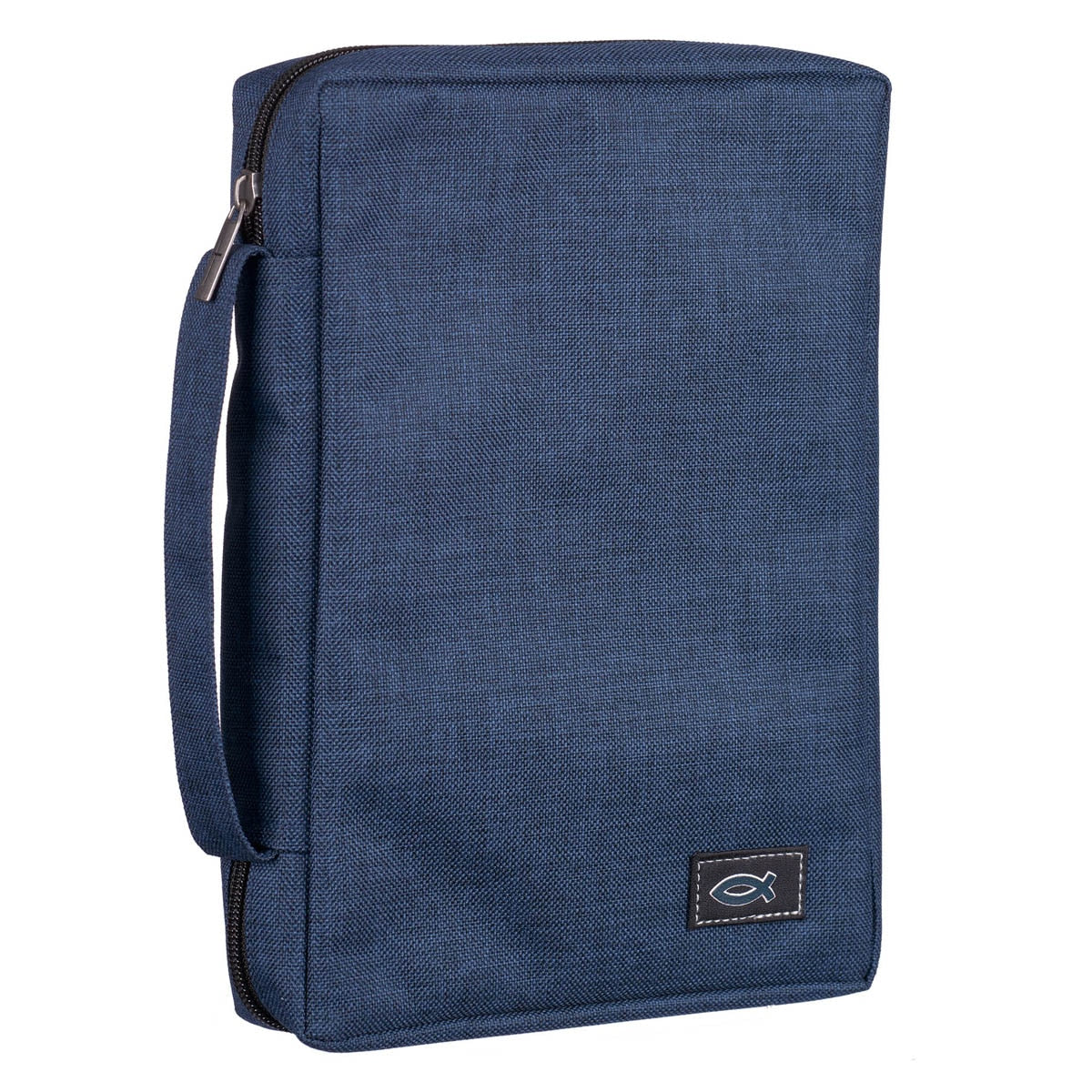 Blue Poly-Canvas Value Bible Cover with Ichthus Patch