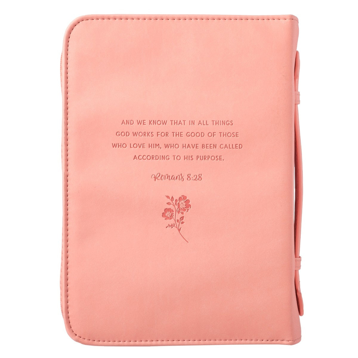 He Works All Things for Good Peach Floral Faux Leather Fashion Bible Cover - Romans 8:28