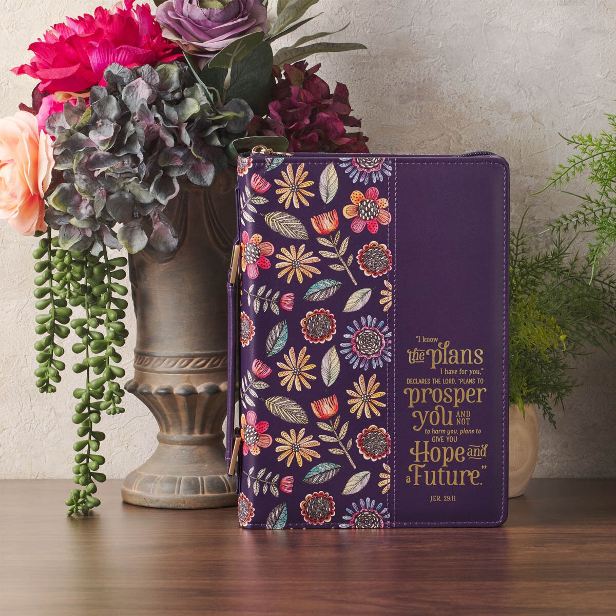 I Know the Plans Purple Floral Faux Leather Fashion Bible Cover - Jeremiah 29:11