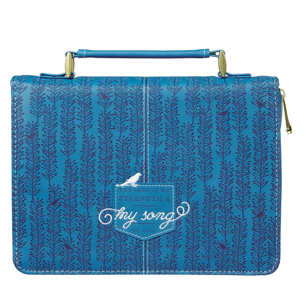 The Lord Is My Strength and My Song Blue Faux Leather Fashion Bible Cover - Psalm 118:14