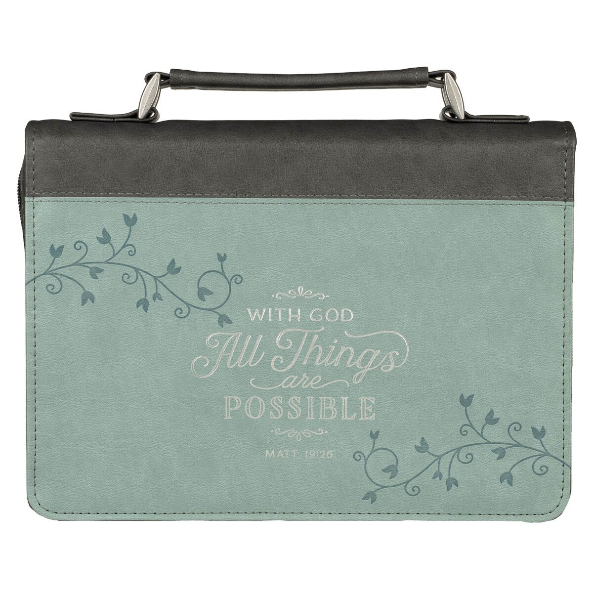 All Things Are Possible Light Blue Faux Leather Fashion Bible Cover - Matthew 19:26