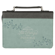 All Things Are Possible Light Blue Faux Leather Fashion Bible Cover - Matthew 19:26