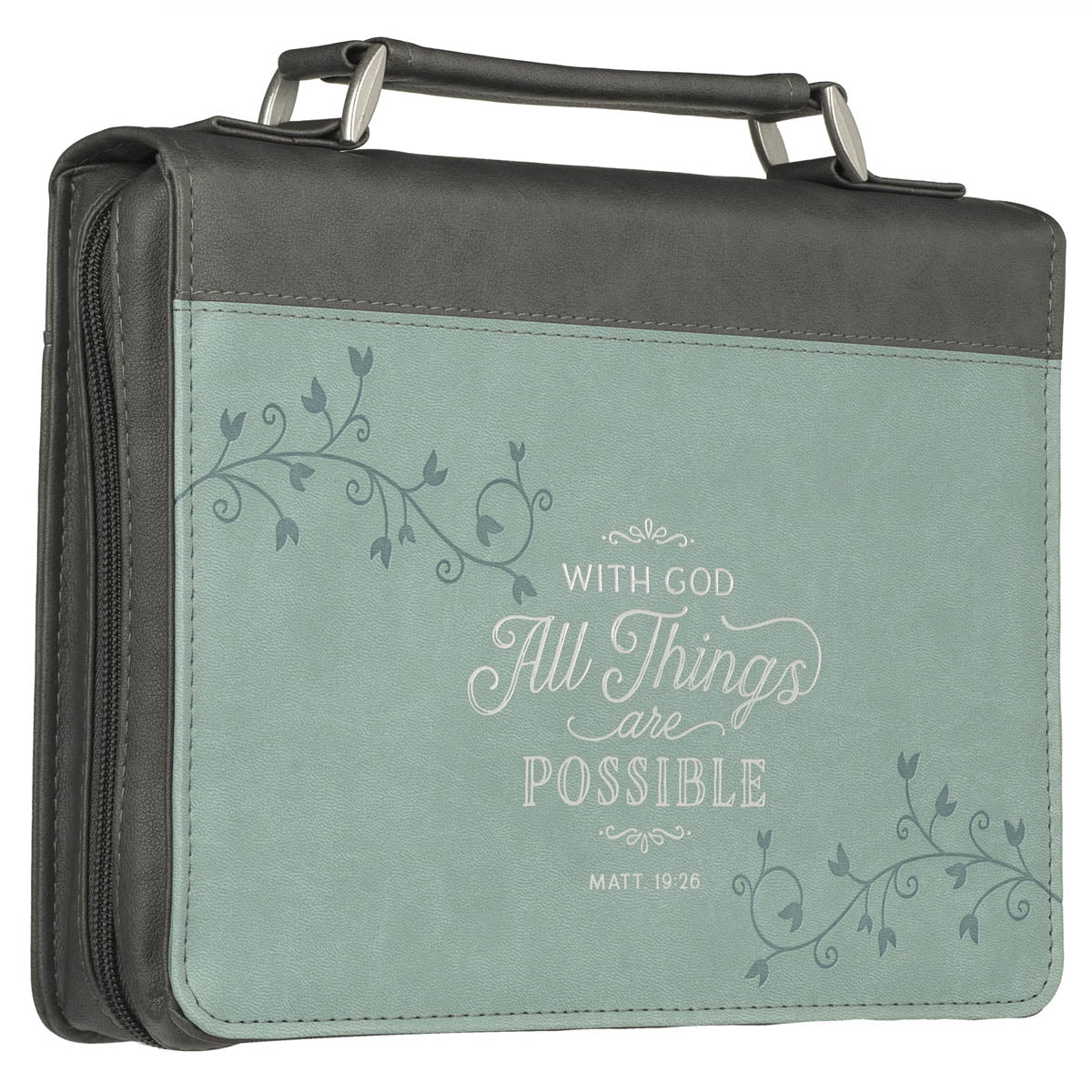 All Things Are Possible Light Blue Faux Leather Fashion Bible Cover - Matthew 19:26