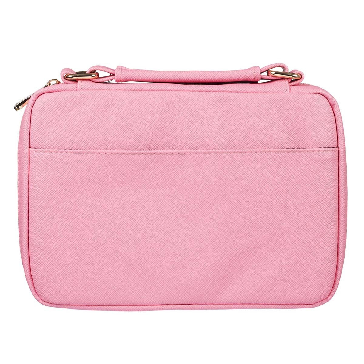 Pink Faux Leather Fashion Bible Cover with Decorative Flap and Metal Heart Badge