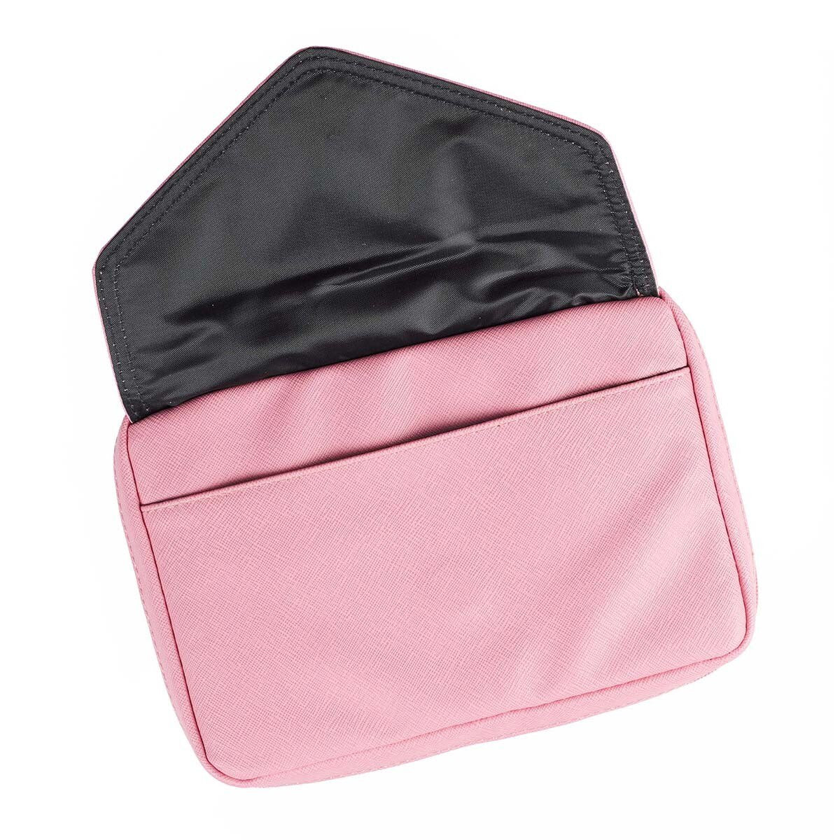 Pink Faux Leather Fashion Bible Cover with Decorative Flap and Metal Heart Badge