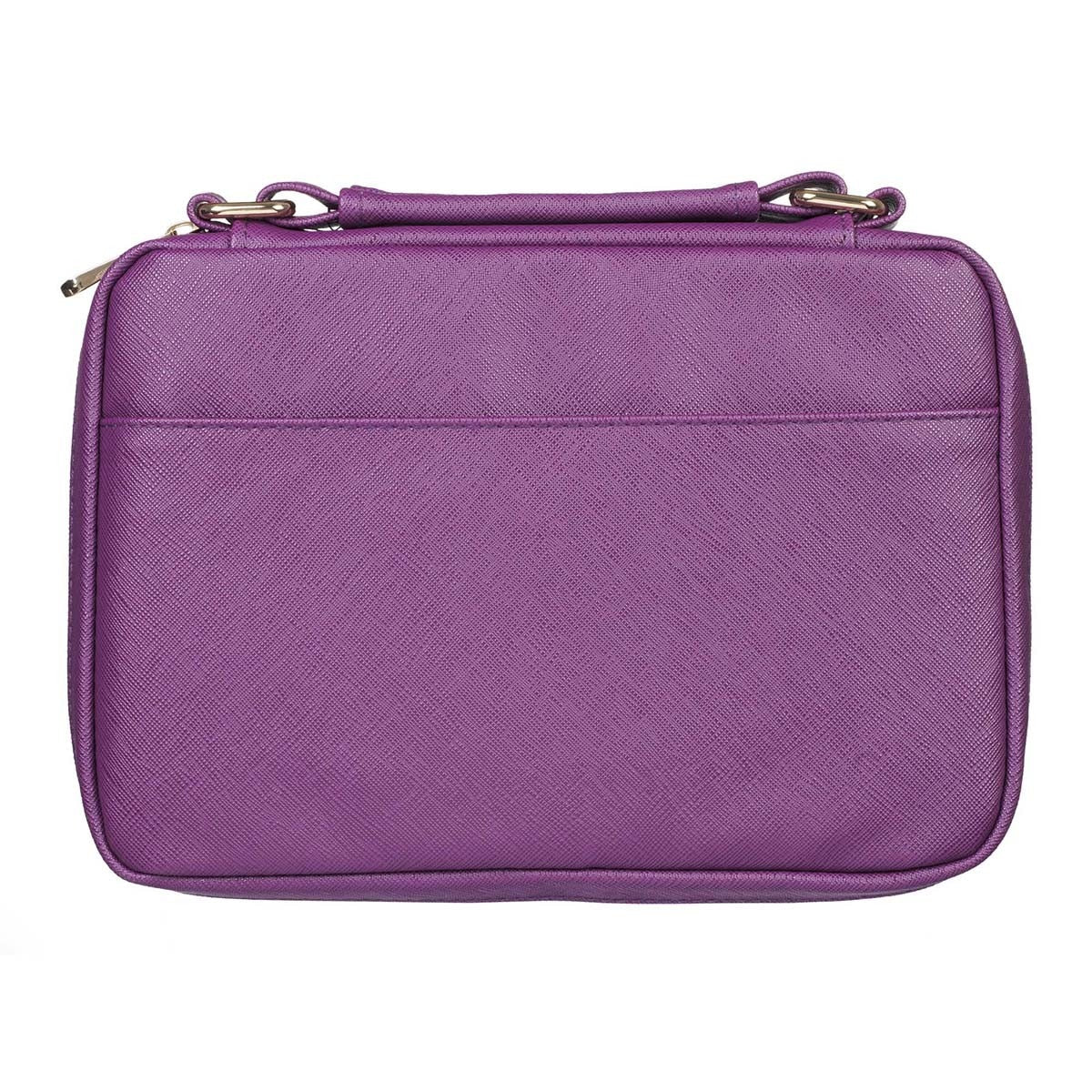 Purple Faux Leather Fashion Bible Cover with Decorative Flap and Metal Heart Badge