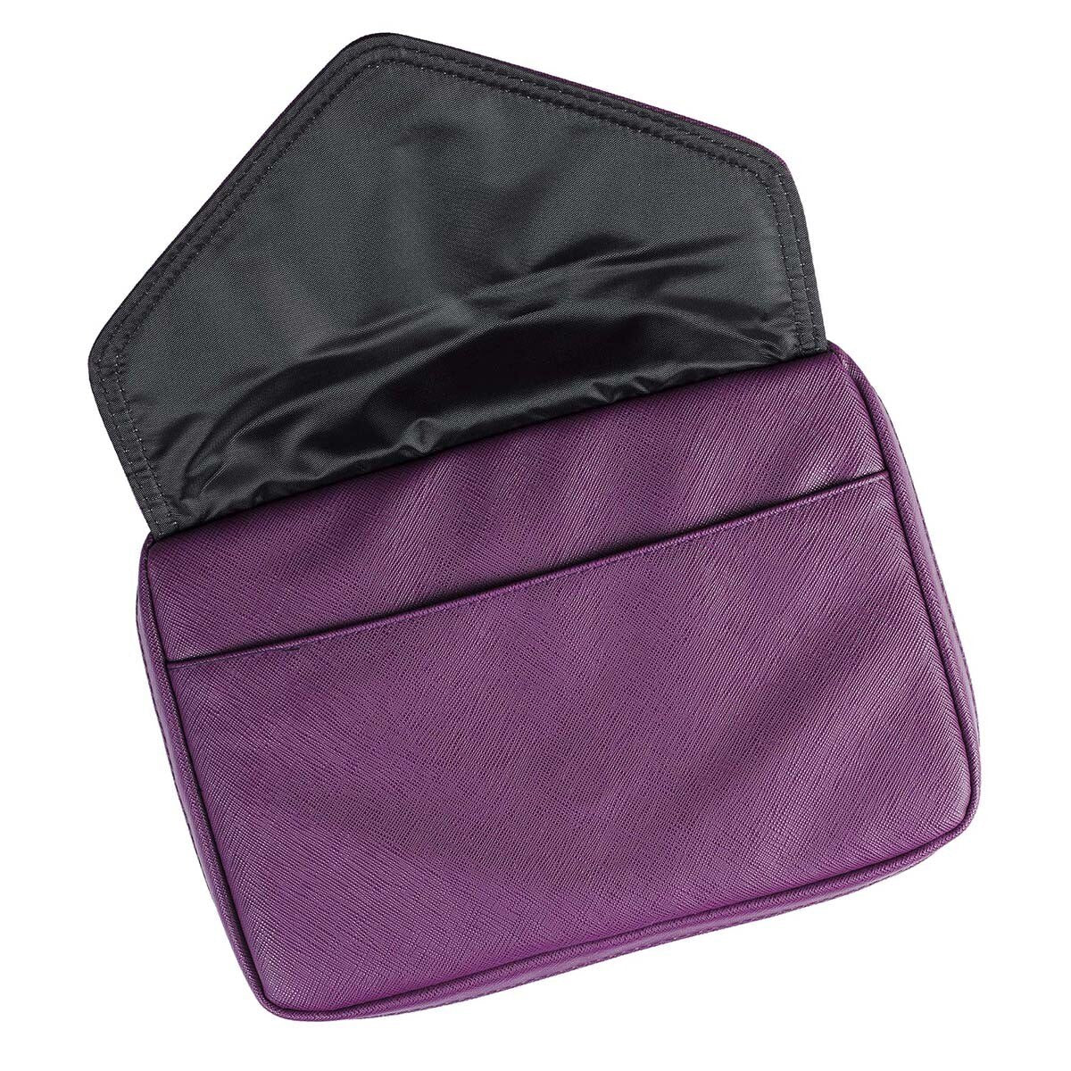 Purple Faux Leather Fashion Bible Cover with Decorative Flap and Metal Heart Badge
