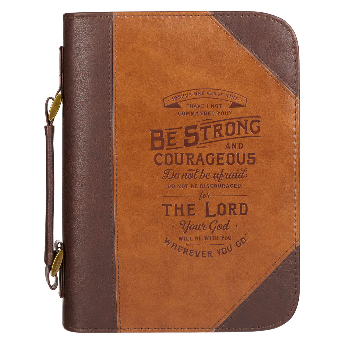 Do Not Be Afraid  Two-tone Toffee and Chocolate Brown Faux Leather Bible Cover – Joshua 1:9