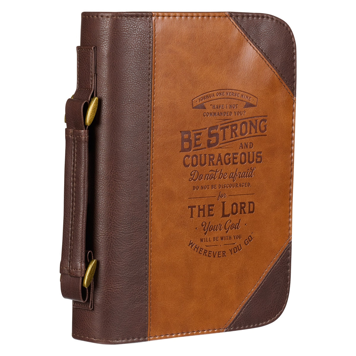Do Not Be Afraid  Two-tone Toffee and Chocolate Brown Faux Leather Bible Cover – Joshua 1:9