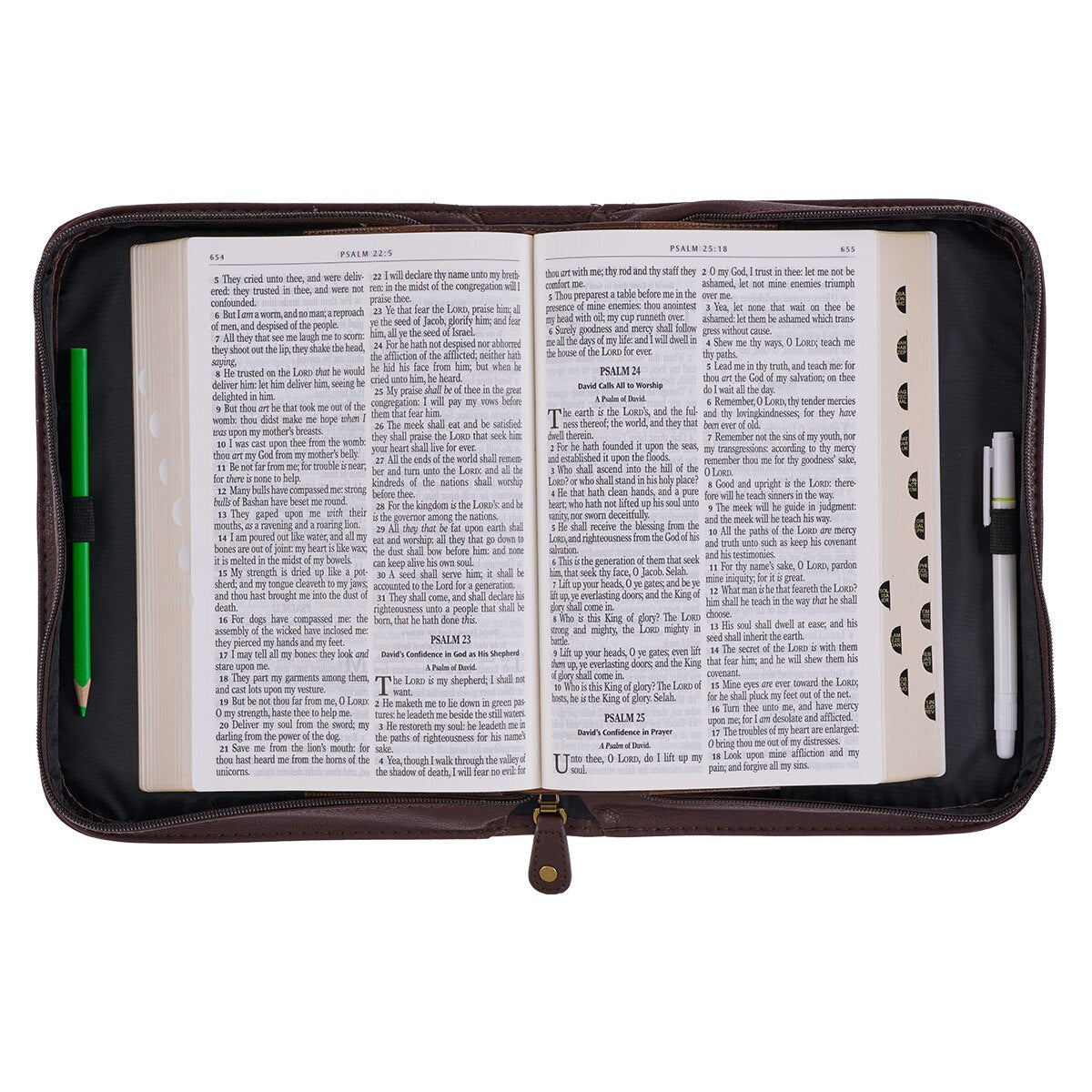 Do Not Be Afraid  Two-tone Toffee and Chocolate Brown Faux Leather Bible Cover – Joshua 1:9