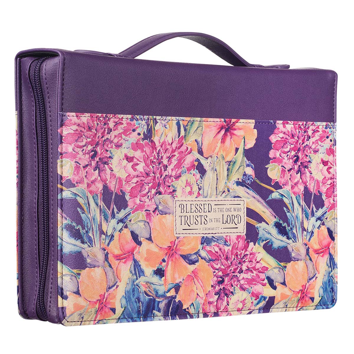 Purple Floral Blessed Is The One Faux Leather Fashion Bible Cover - Jeremiah 17:7