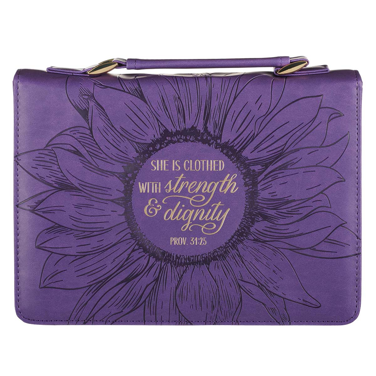 Purple Sunflower Strength & Dignity Faux Leather Fashion Bible Cover - Proverbs 31:25