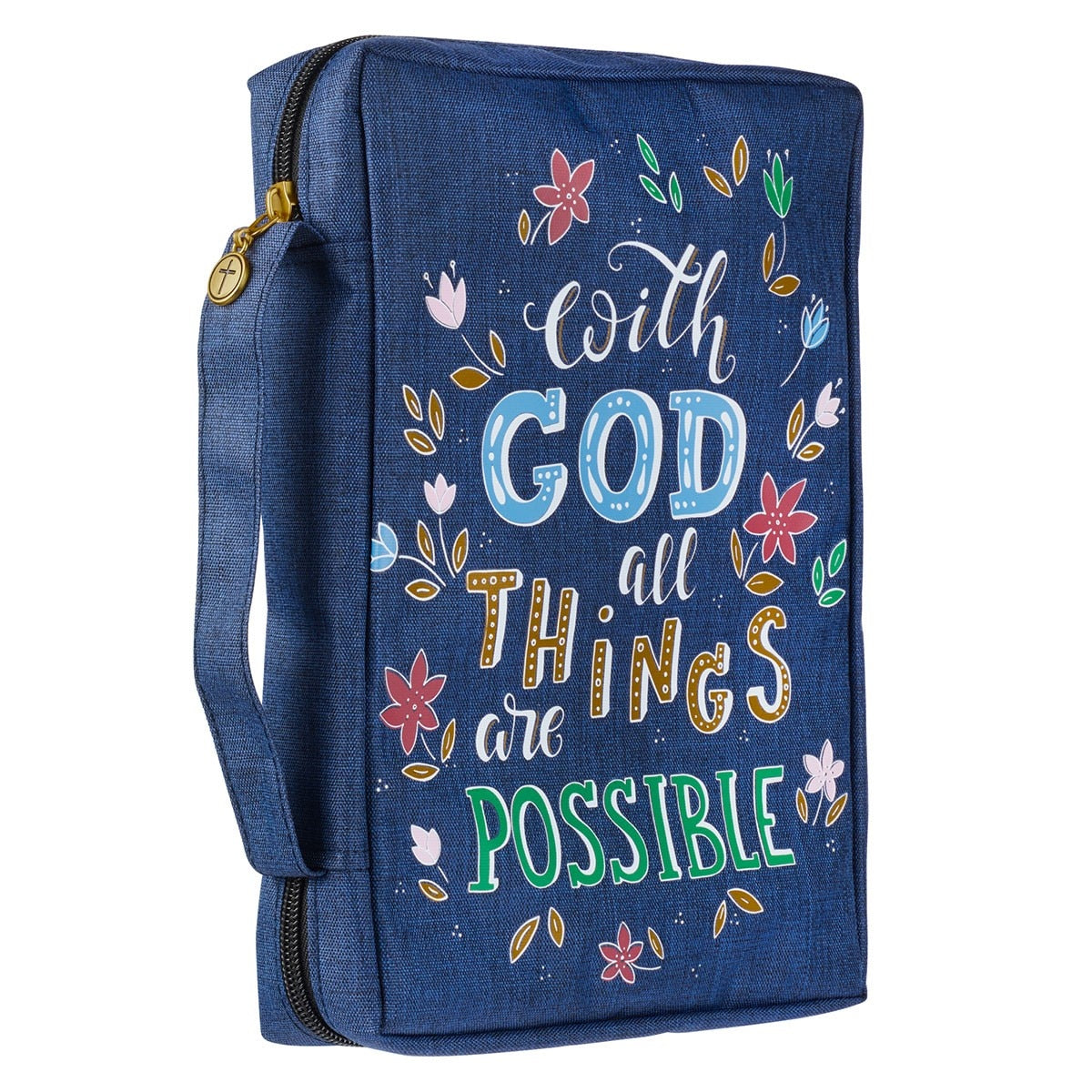 With God All Things Are Possible Navy Floral Value Bible Cover - Matthew 19:26