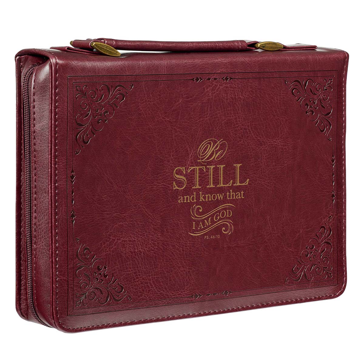 Burgundy Be Still and Know Classic Faux Leather Bible Cover - Psalm 46:10