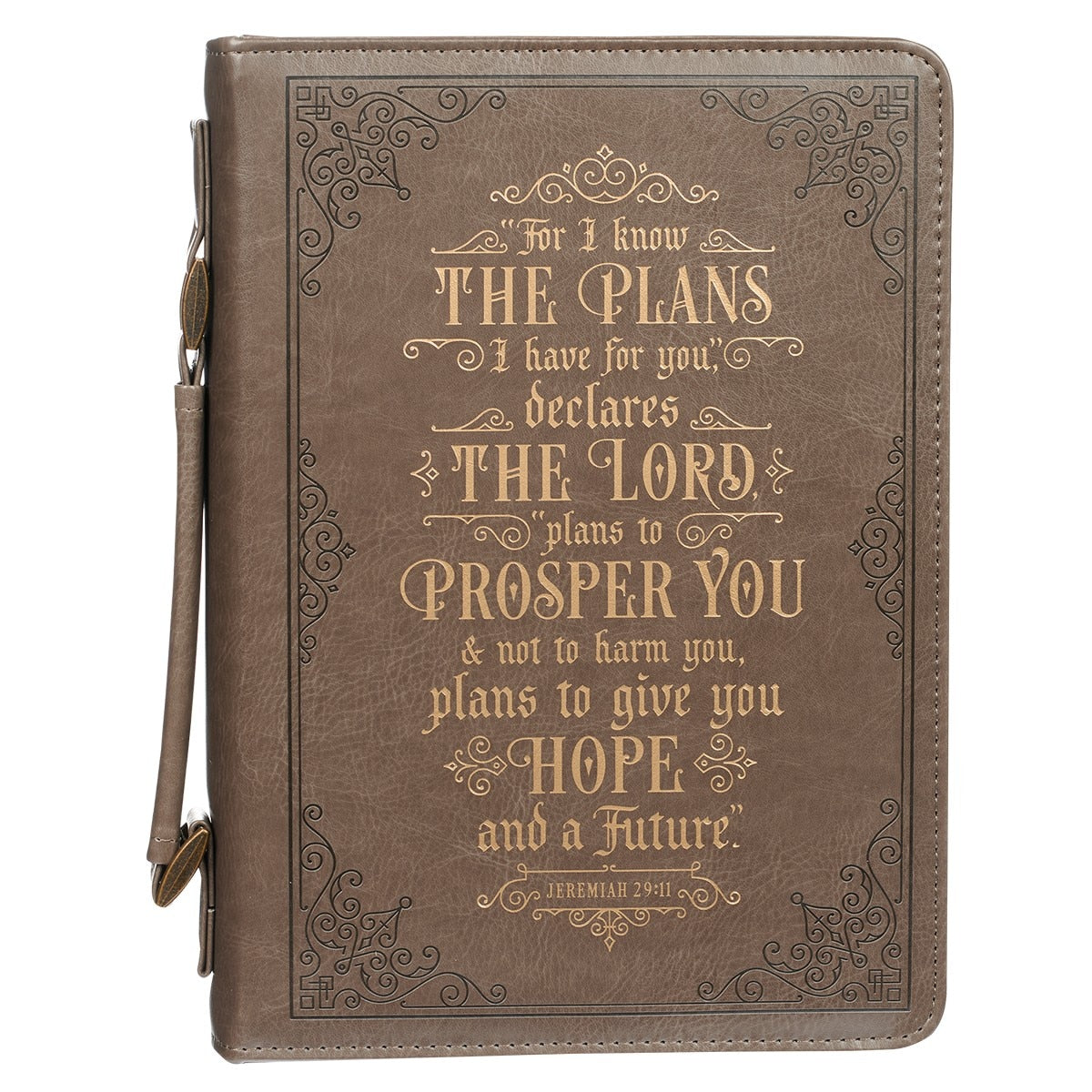 For I know the Plans Brown Faux Leather Classic Bible Cover - Jeremiah 29:11