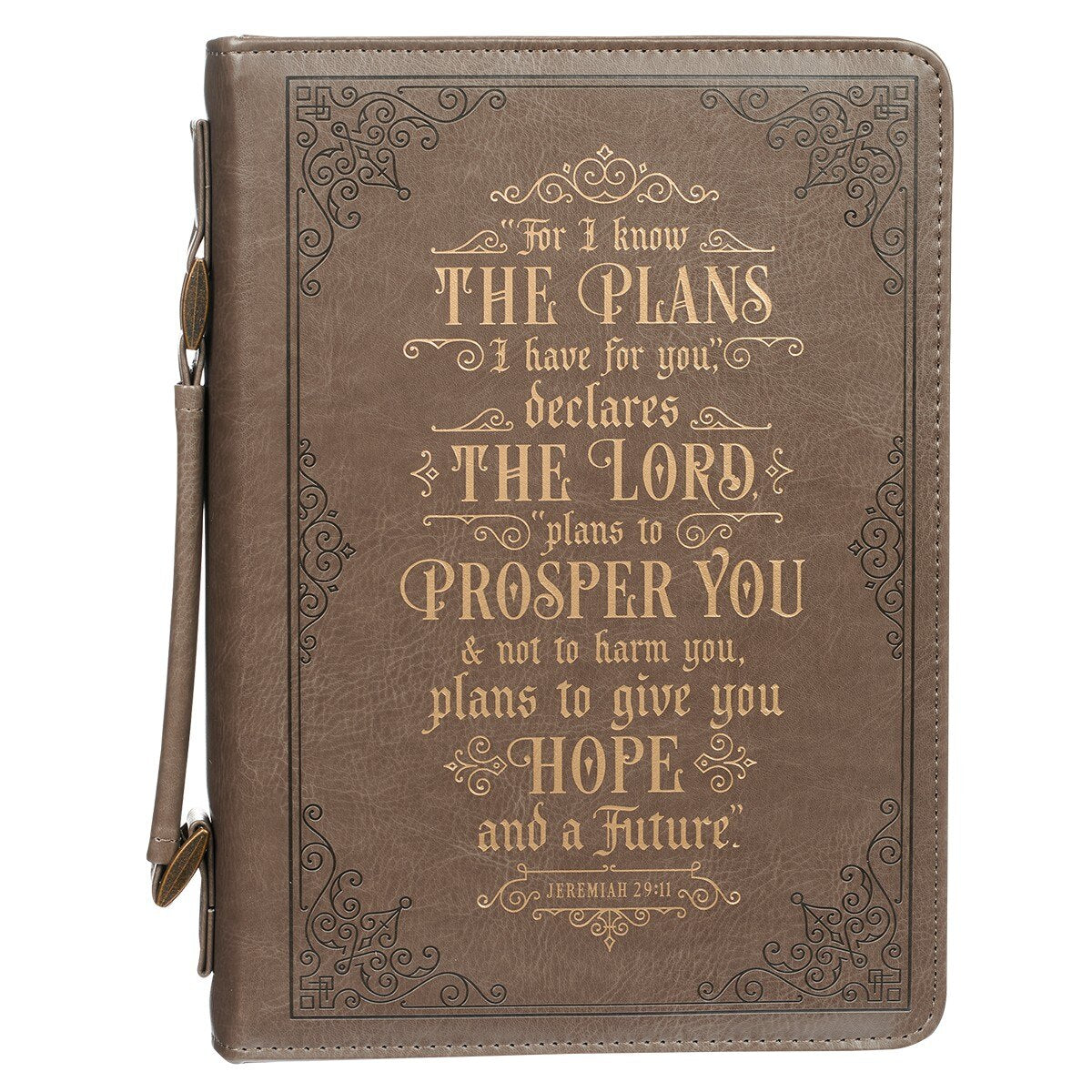For I know the Plans Brown Faux Leather Classic Bible Cover - Jeremiah 29:11