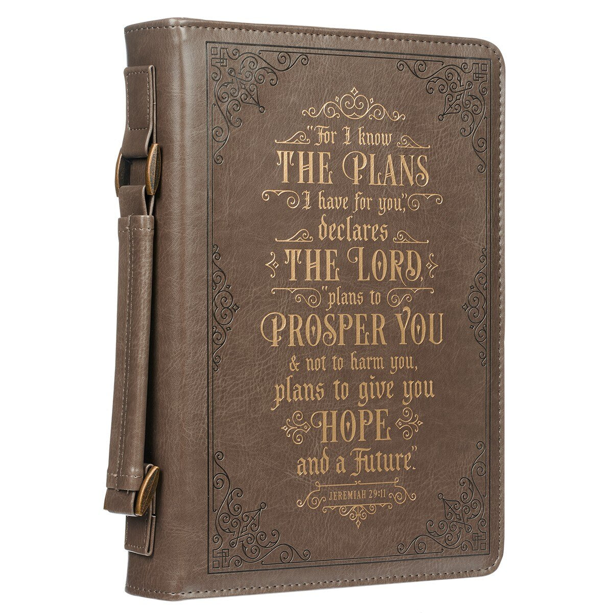 For I know the Plans Brown Faux Leather Classic Bible Cover - Jeremiah 29:11