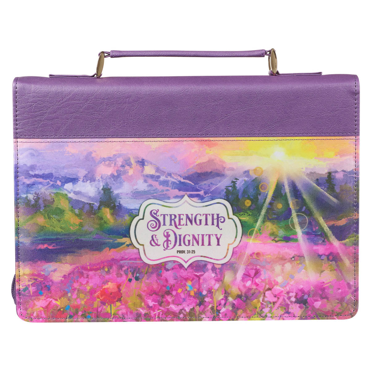 Strength & Dignity Purple Landscape Faux Leather Fashion Bible Cover – Proverbs 31:25