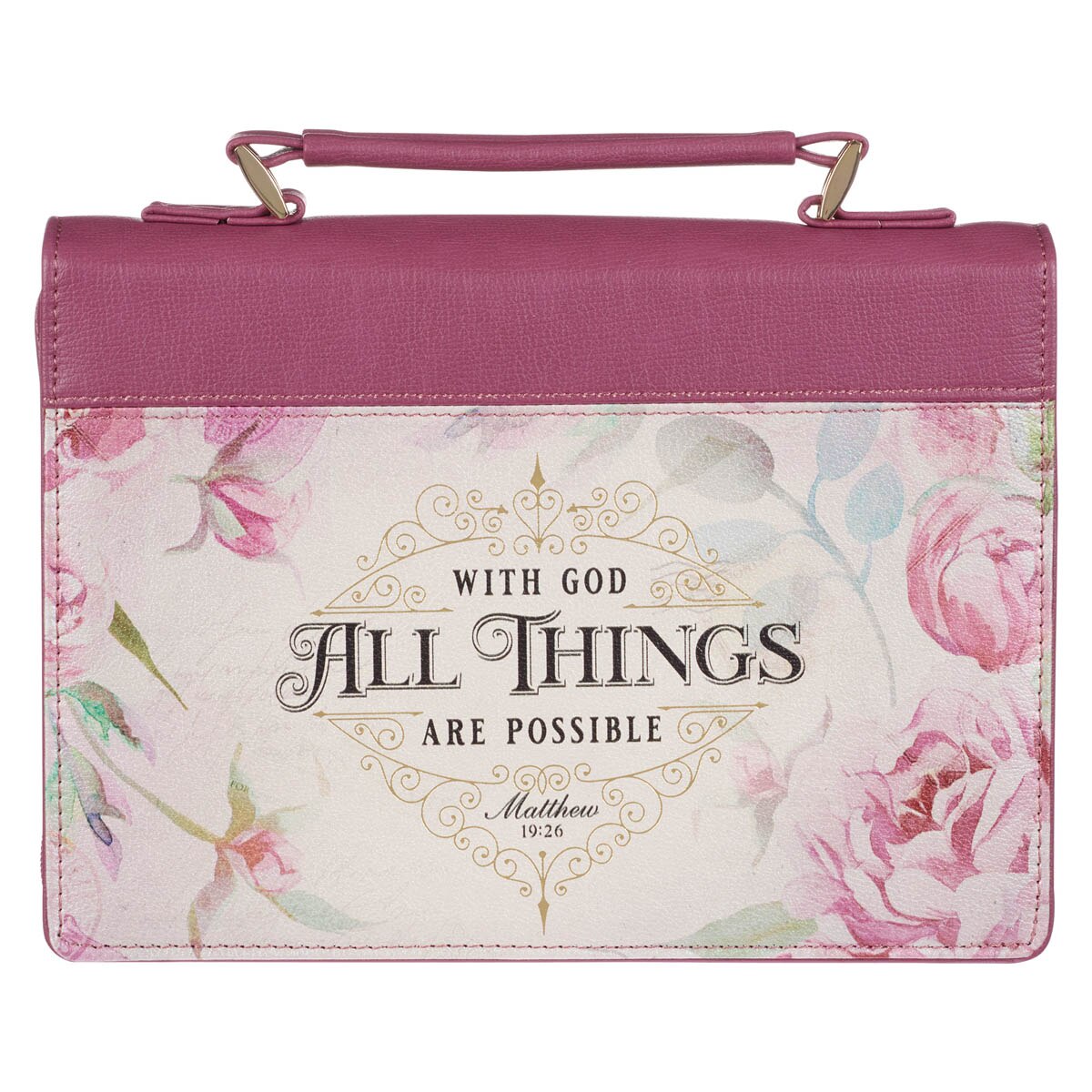All Things Are Possible Vintage Dusty Rose Faux Leather Fashion Bible Cover – Matthew 19:26