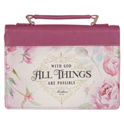 All Things Are Possible Vintage Dusty Rose Faux Leather Fashion Bible Cover – Matthew 19:26