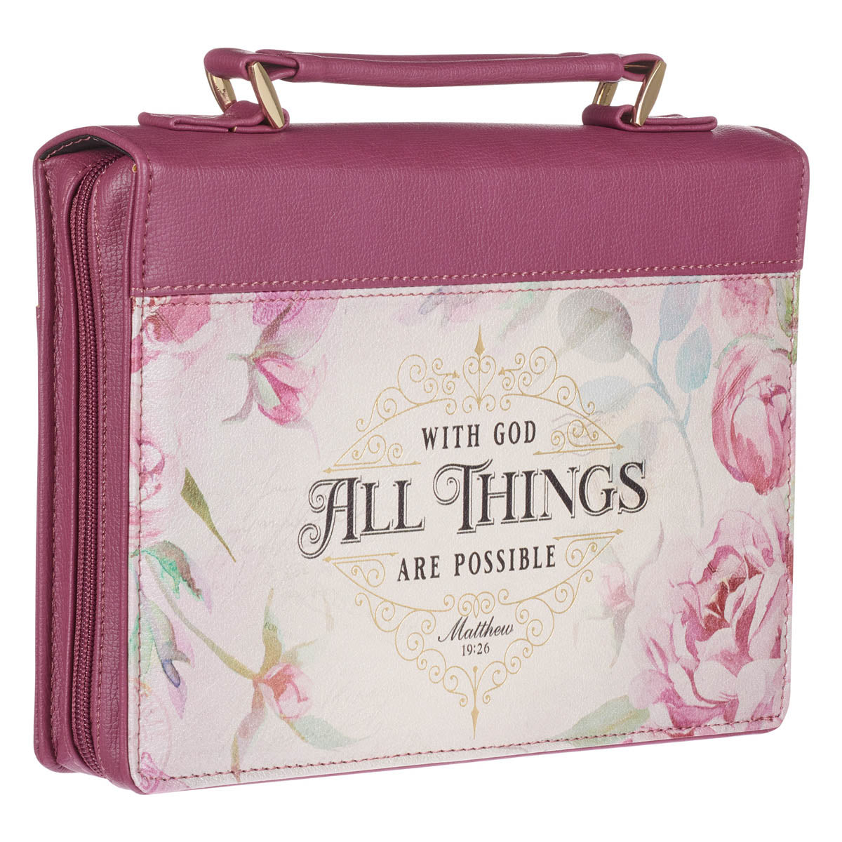 All Things Are Possible Vintage Dusty Rose Faux Leather Fashion Bible Cover – Matthew 19:26