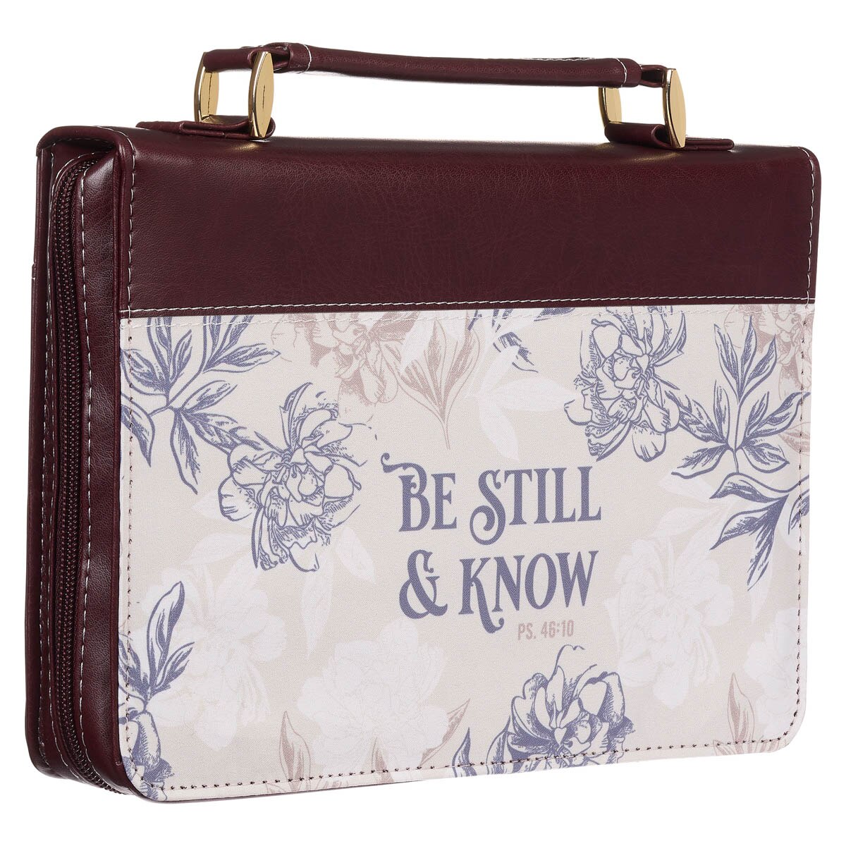 Be Still and Know Neutral Florals Faux Leather Fashion Bible Cover – Psalm 46:10