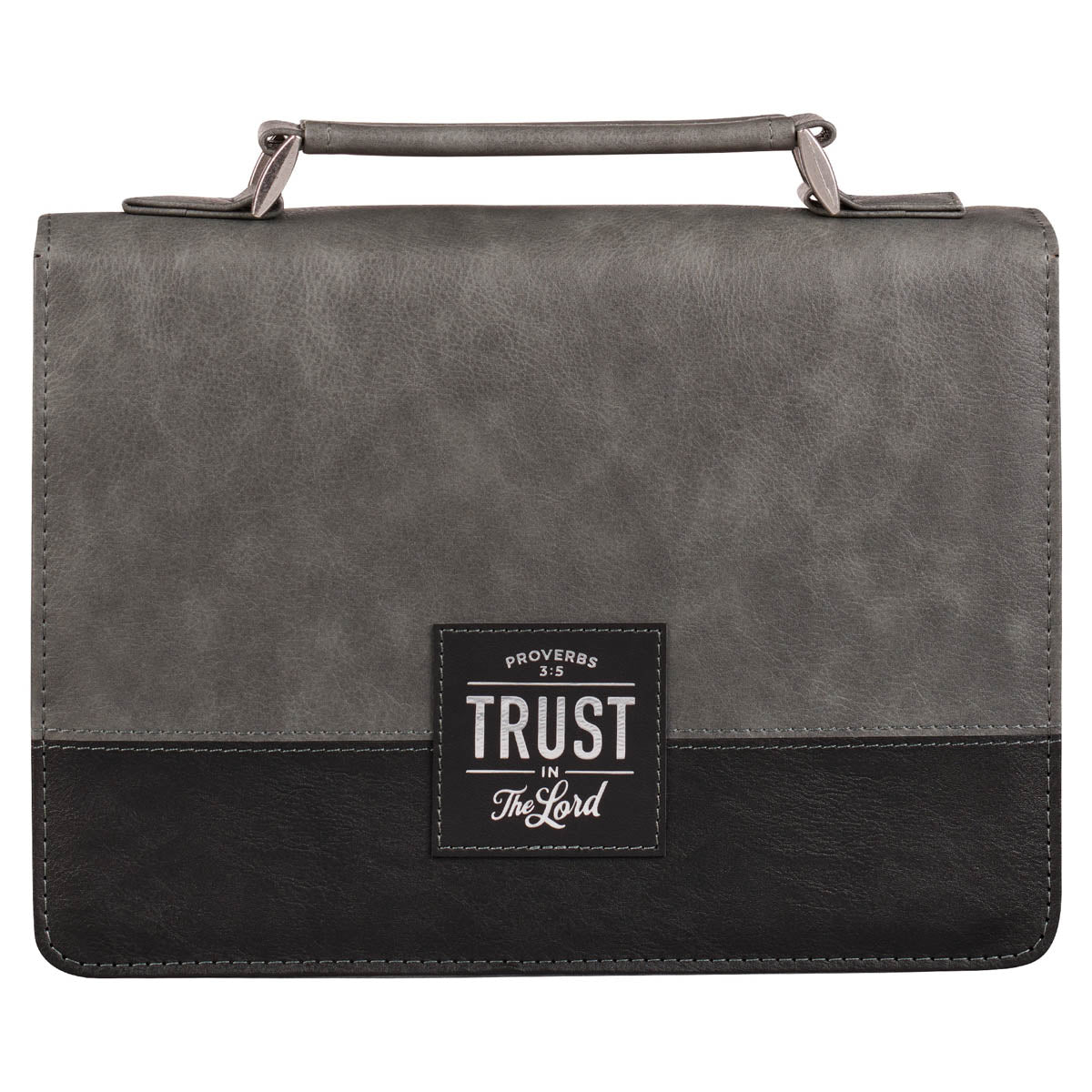 Trust in the LORD Gray and Black Faux Leather Bible Cover - Proverbs 3:5