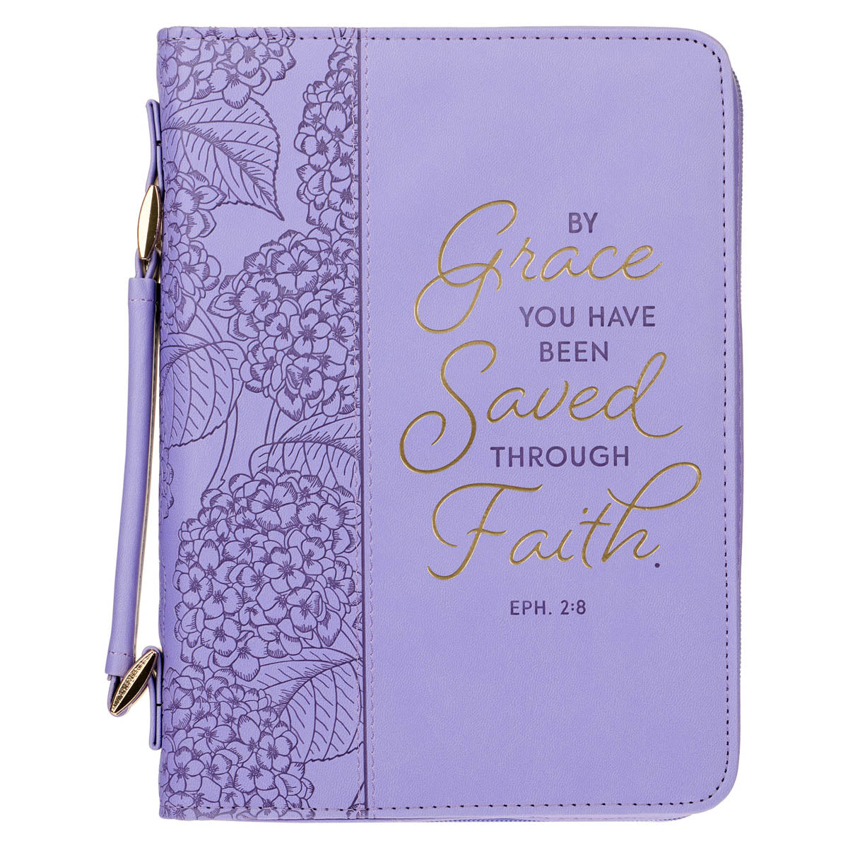Saved by Grace Hydrangea Lavender Faux Leather Fashion Bible Cover - Ephesians 2:8