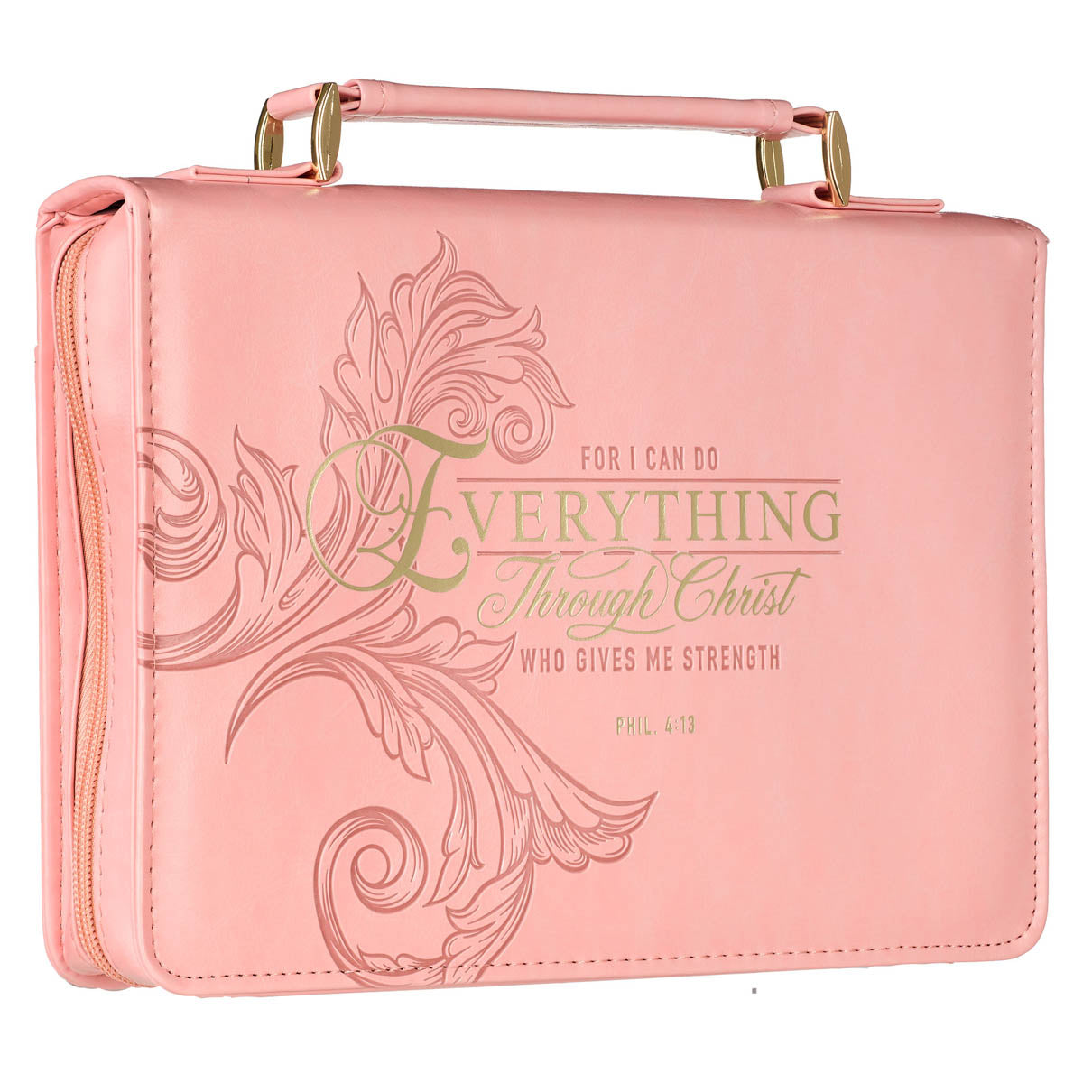Through Christ Fluted Iris Pink Faux Leather Fashion Bible Cover - Philippians 4:13