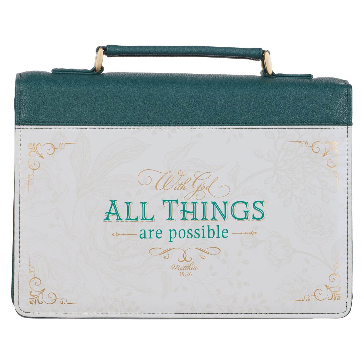 All Things are Possible Teal Tourmaline Faux Leather Fashion Bible Cover - Matthew 6:19