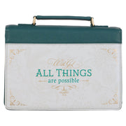 All Things are Possible Teal Tourmaline Faux Leather Fashion Bible Cover - Matthew 6:19