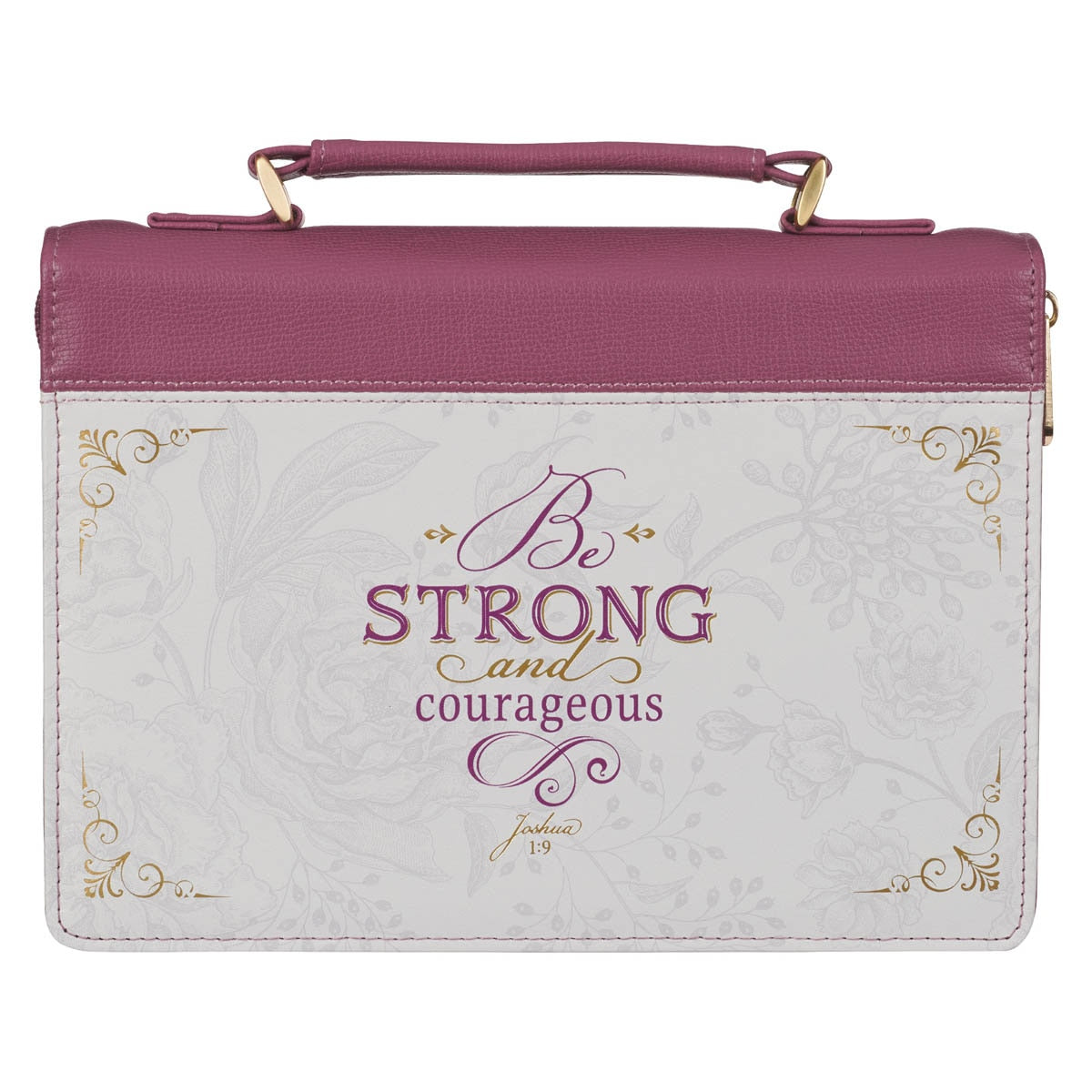 Strong and Courageous Topaz Pink Faux Leather Fashion Bible Cover - Joshua 1:9