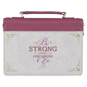 Strong and Courageous Topaz Pink Faux Leather Fashion Bible Cover - Joshua 1:9