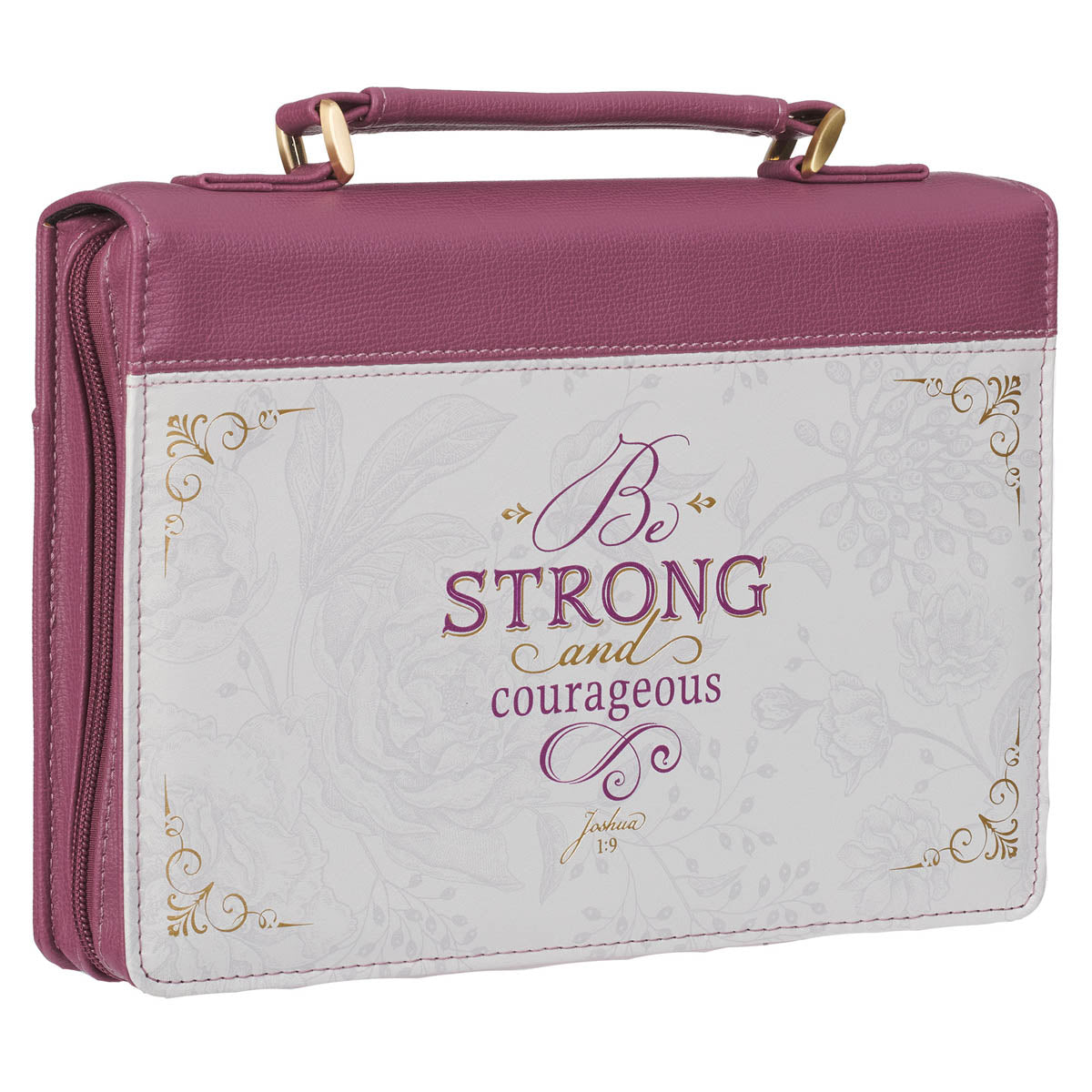 Strong and Courageous Topaz Pink Faux Leather Fashion Bible Cover - Joshua 1:9
