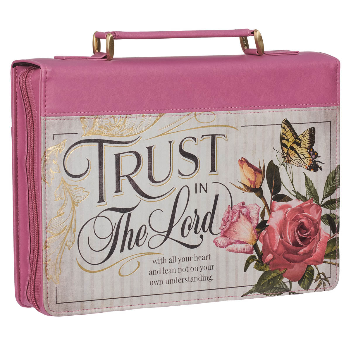 Trust in the LORD Floral Begonia Pink Faux Leather Fashion Bible Cover - Proverbs 3:5