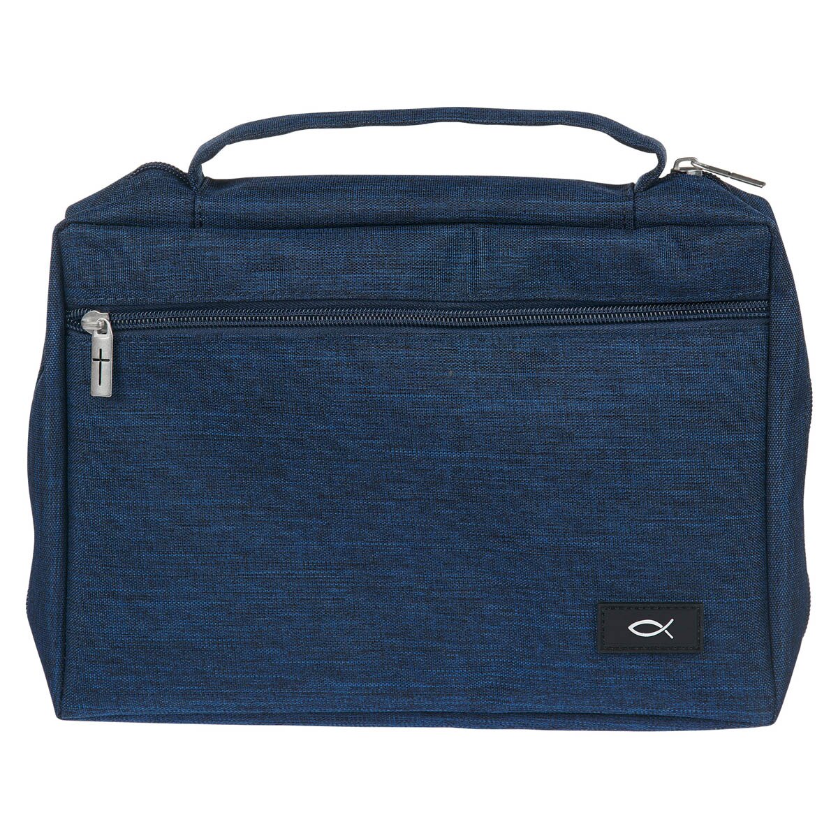 Navy Blue Poly-canvas Value Bible Cover with Ichthus Patch