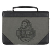 Be Strong in the Lord Black and Gray Lion Faux Leather Classic Bible Cover - Ephesians 6:10