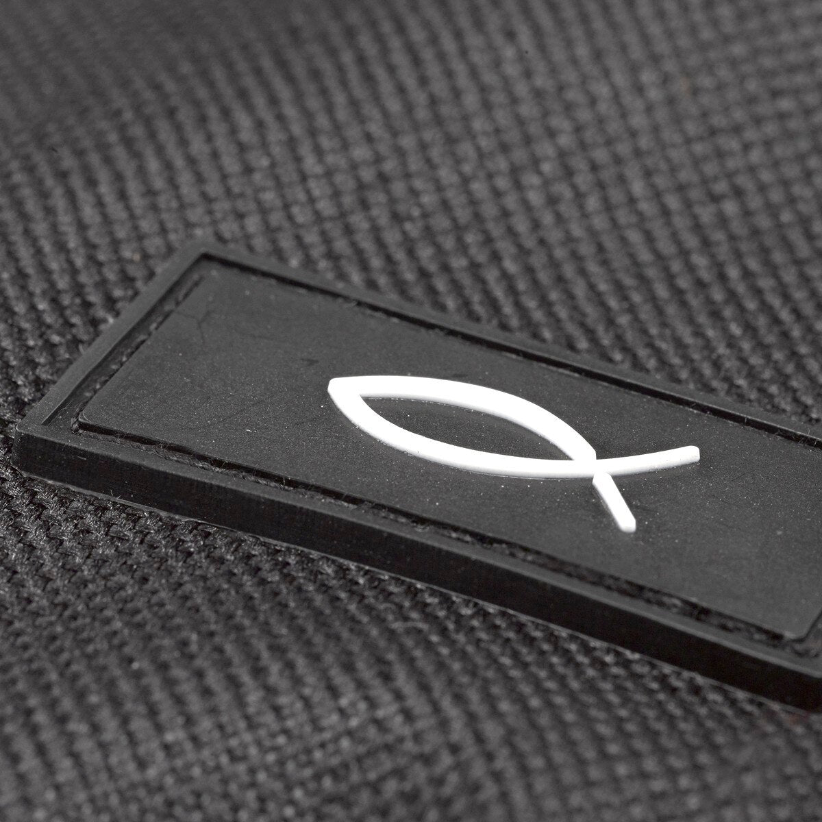 Polyester with Fish Badge in Black Bible Cover
